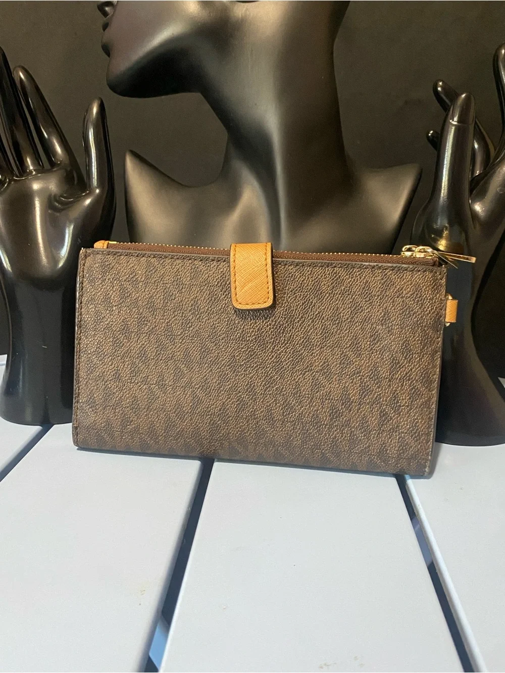 Michael Kors Brown and Gold Logo Zip Wallet